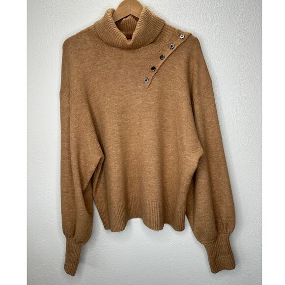 Marissa Webb Blake Camel Brown Button Cashmere Blend Turtleneck Sweater M - Picture 14 of 16